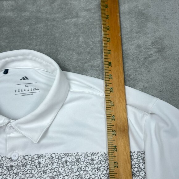 Adidas Mens White Polo Shirt XL Floral Chest Print Short Sleeve a0502 - Picture 3 of 7